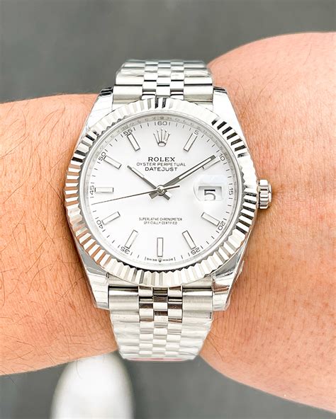 rolex white face black hands|rolex datejust 41 white.